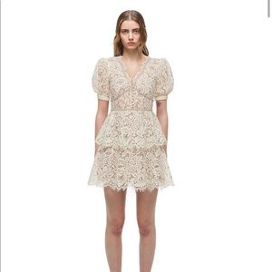 self portrait cream embellished cord lace mini dress * New